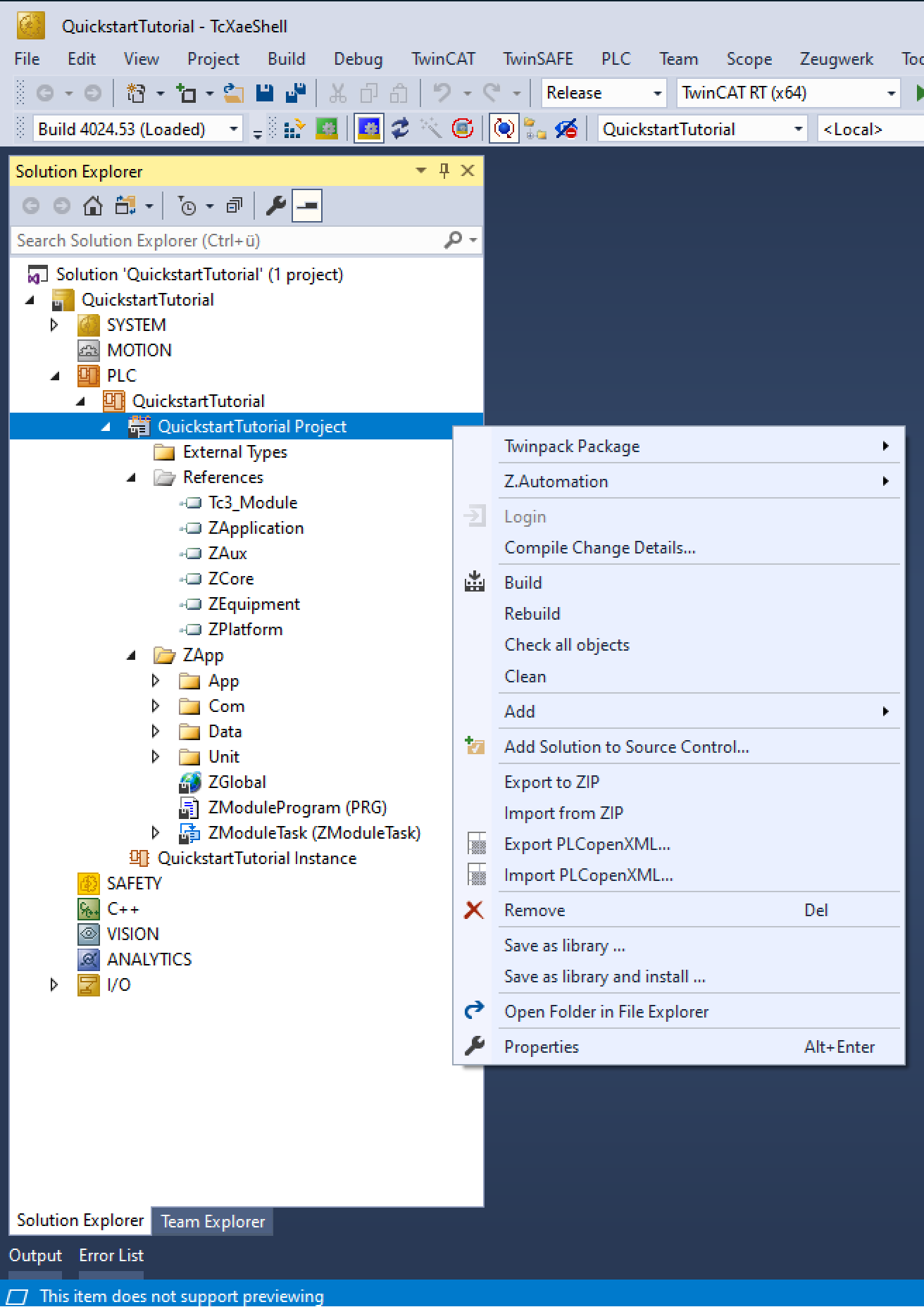 Rebuild Zeugwerk Quickstart Tutorial solution