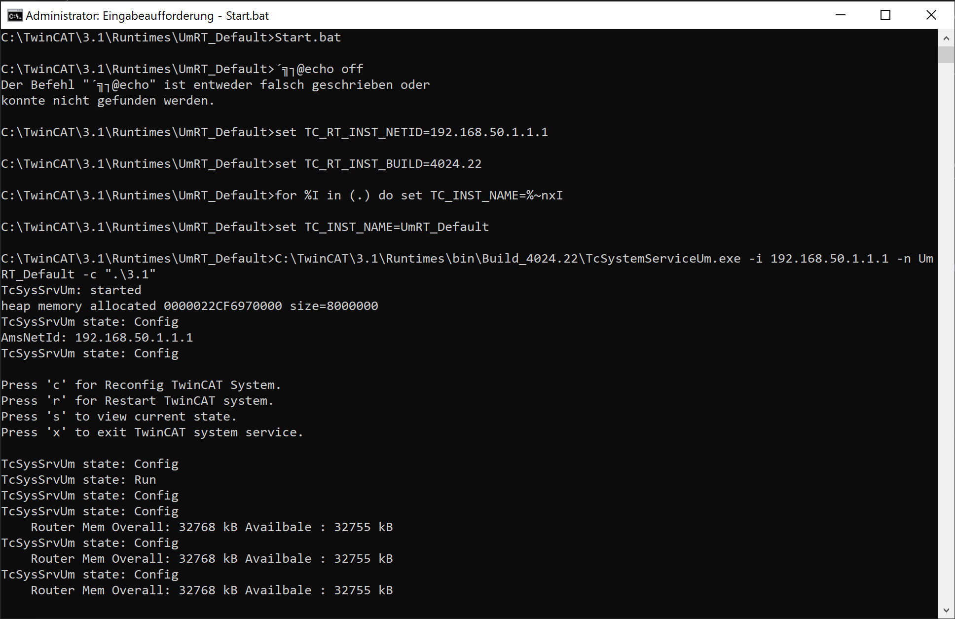 Execute commands for this runtime like config mode or restart